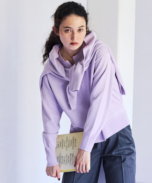 human woman（ヒューマンウーマン）の「◆ハイゲージプレーティングスキッパー風プルオーバー（ニット/セーター・レディース・グリーン/ベージュ/パープル/グレー・MEDIUM）」の8枚目の写真