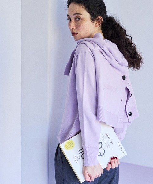 human woman（ヒューマンウーマン）の「◆ハイゲージプレーティングスキッパー風プルオーバー（ニット/セーター・レディース・グリーン/ベージュ/パープル/グレー・MEDIUM）」の7枚目の写真