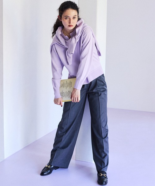 human woman（ヒューマンウーマン）の「◆ハイゲージプレーティングスキッパー風プルオーバー（ニット/セーター・レディース・グリーン/ベージュ/パープル/グレー・MEDIUM）」の6枚目の写真