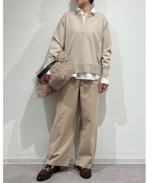 human woman（ヒューマンウーマン）の「◆ハイゲージプレーティングスキッパー風プルオーバー（ニット/セーター・レディース・グリーン/ベージュ/パープル/グレー・MEDIUM）」の5枚目の写真