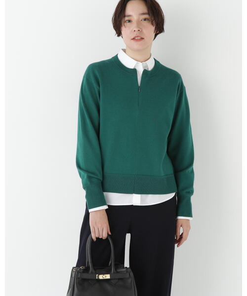 human woman（ヒューマンウーマン）の「◆ハイゲージプレーティングスキッパー風プルオーバー（ニット/セーター・レディース・グリーン/ベージュ/パープル/グレー・MEDIUM）」の11枚目の写真