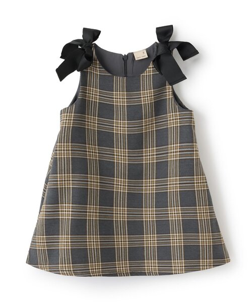 petit main（プティマイン）の「【リンク】肩リボンジャンパースカート（ジャンパースカート・キッズ・ライトベージュ/カラフル/ネイビー・110cm/130cm/120cm/90cm/100cm/80ｃｍ）」の3枚目の写真