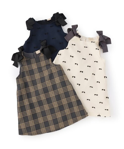 petit main（プティマイン）の「【リンク】肩リボンジャンパースカート（ジャンパースカート・キッズ・ライトベージュ/カラフル/ネイビー・110cm/130cm/120cm/90cm/100cm/80ｃｍ）」の14枚目の写真