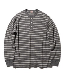 BEAMS PLUS | 【別注】Healthknit / Honeycomb Thermal Henry Neck Long Sleeve T-shirt Horizontal Stripe(Tシャツ/カットソー)