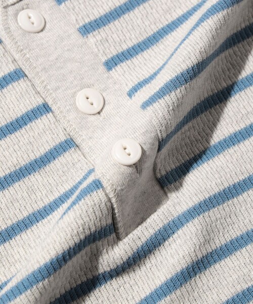 BEAMS PLUS（ビームスプラス）の「【別注】Healthknit / Honeycomb Thermal Henry Neck Long Sleeve T-shirt Horizontal Stripe（Tシャツ/カットソー・メンズ・その他/その他1・L/M/S/XL）」の4枚目の写真