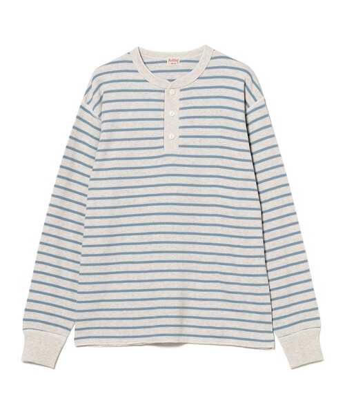 BEAMS PLUS（ビームスプラス）の「【別注】Healthknit / Honeycomb Thermal Henry Neck Long Sleeve T-shirt Horizontal Stripe（Tシャツ/カットソー・メンズ・その他/その他1・L/M/S/XL）」の5枚目の写真
