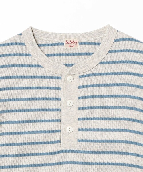 BEAMS PLUS（ビームスプラス）の「【別注】Healthknit / Honeycomb Thermal Henry Neck Long Sleeve T-shirt Horizontal Stripe（Tシャツ/カットソー・メンズ・その他/その他1・L/M/S/XL）」の6枚目の写真