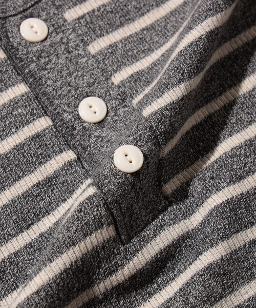 BEAMS PLUS（ビームスプラス）の「【別注】Healthknit / Honeycomb Thermal Henry Neck Long Sleeve T-shirt Horizontal Stripe（Tシャツ/カットソー・メンズ・その他/その他1・L/M/S/XL）」の11枚目の写真