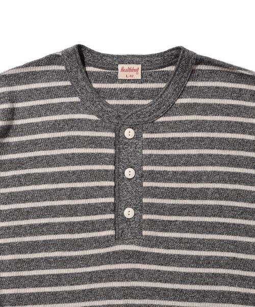 BEAMS PLUS（ビームスプラス）の「【別注】Healthknit / Honeycomb Thermal Henry Neck Long Sleeve T-shirt Horizontal Stripe（Tシャツ/カットソー・メンズ・その他/その他1・L/M/S/XL）」の13枚目の写真