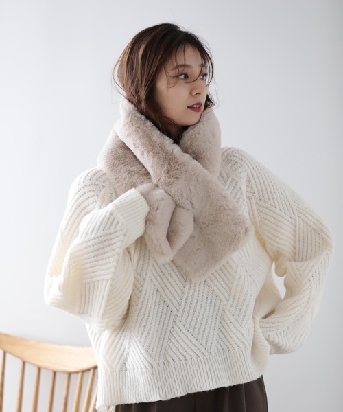 新品レモンプレット lemonplet エコファー スカーフ フードマフラー 新品レモンプレット lemonplet エコファー スカーフ フード