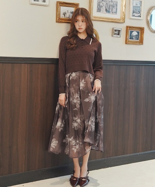 SWINGLE（スウィングル）の「【再入荷】フラワープリントフレアスカート（スカート・レディース・ブルー/レッド/ブラウン・FREE）」の5枚目の写真