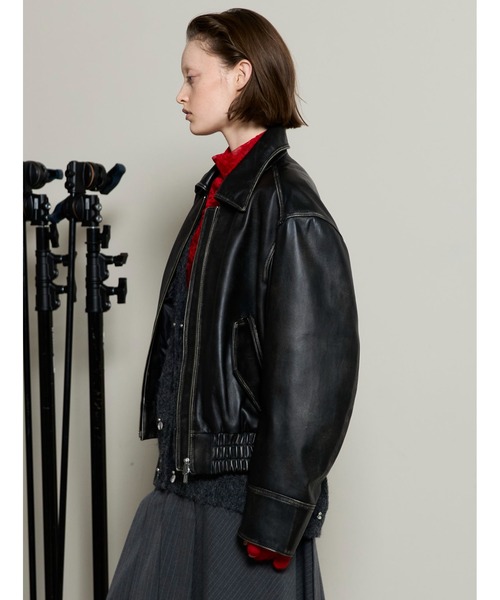 MAISON SPECIAL(メゾンスペシャル)の「Real Leather Zip Blouson / リアルレザージップブルゾン(ブルゾン・レディース・ブラック/ダークブラック/ダークブラウン・FREE)」の5枚目の写真