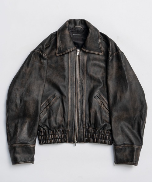MAISON SPECIAL(メゾンスペシャル)の「Real Leather Zip Blouson / リアルレザージップブルゾン(ブルゾン・レディース・ブラック/ダークブラック/ダークブラウン・FREE)」の15枚目の写真