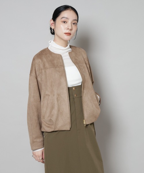 フェイクスエードボンディングノーカラーブルゾン（ブルゾン）｜NANO