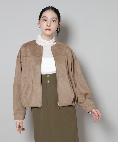 セール】フェイクスエードボンディングノーカラーブルゾン（ブルゾン