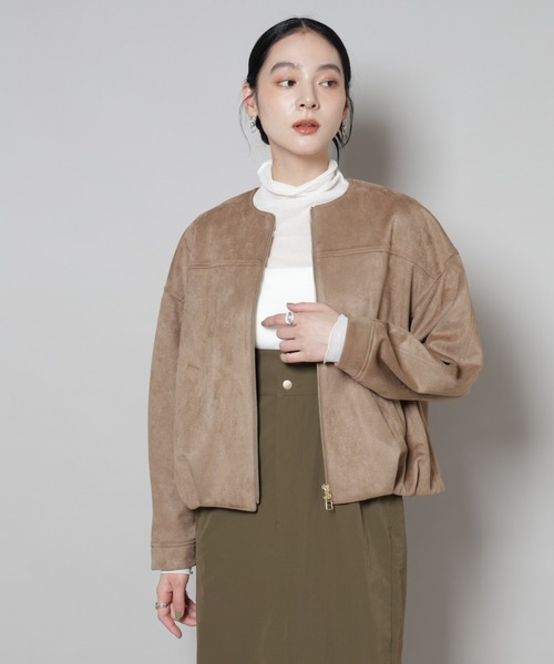セール】フェイクスエードボンディングノーカラーブルゾン（ブルゾン