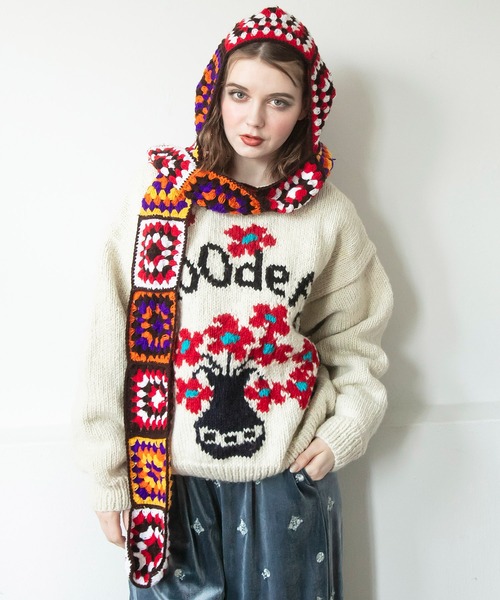 チャイハネ(チャイハネ)の「【チャイハネ】クロシラニットキャップ フード付きマフラー(ニットキャップ/ビーニー・レディース・パープル系その他・FREE)」の1枚目の写真