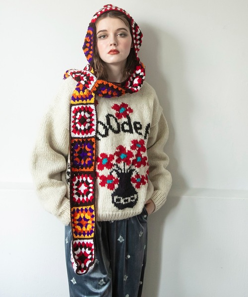 チャイハネ(チャイハネ)の「【チャイハネ】クロシラニットキャップ フード付きマフラー(ニットキャップ/ビーニー・レディース・パープル系その他・FREE)」の9枚目の写真