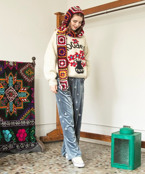 チャイハネ(チャイハネ)の「【チャイハネ】クロシラニットキャップ フード付きマフラー(ニットキャップ/ビーニー・レディース・パープル系その他・FREE)」の6枚目の写真