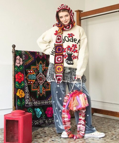 チャイハネ(チャイハネ)の「【チャイハネ】クロシラニットキャップ フード付きマフラー(ニットキャップ/ビーニー・レディース・パープル系その他・FREE)」の5枚目の写真