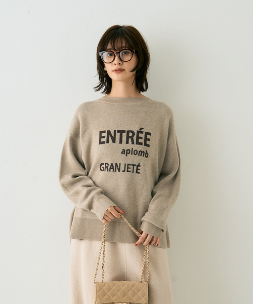 Rouge vif Anna(ルージュヴィフアンナ)の「ウール混ジャガードロゴニットプルオーバー(ニット/セーター・レディース・ベージュ/ネイビー・フリー)」の6枚目の写真