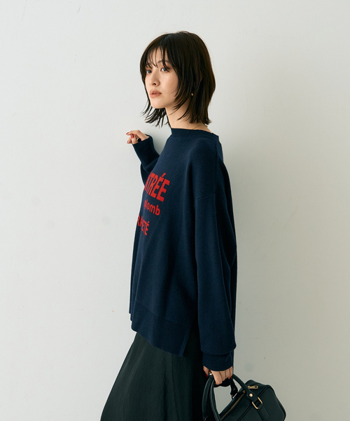 Rouge vif Anna(ルージュヴィフアンナ)の「ウール混ジャガードロゴニットプルオーバー(ニット/セーター・レディース・ベージュ/ネイビー・フリー)」の3枚目の写真