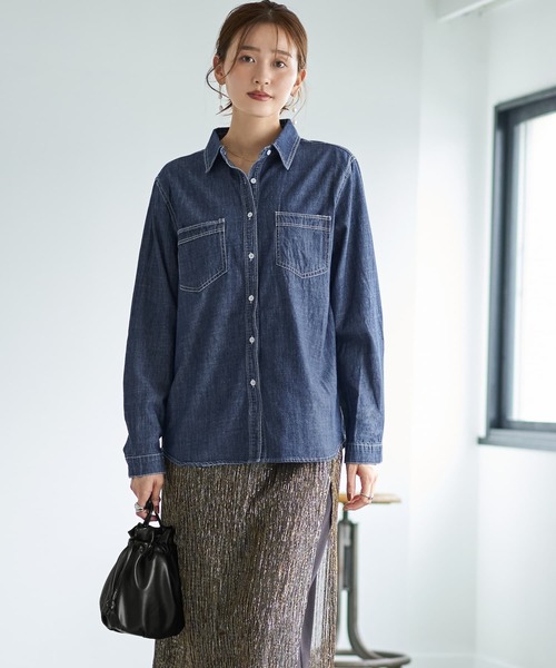 STYLE DELI（スタイルデリ）の「織り糸柄状ブリーチデニムシャツ
