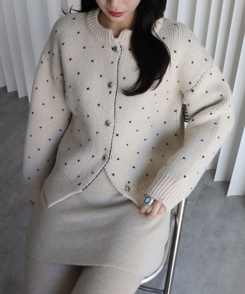 セール】ハート刺繍ニットカーディガン（カーディガン/ボレロ）｜YENNA
