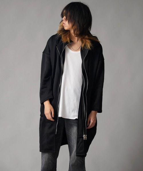 Theater code(シアターコード)の「Brushed Lining Double-Zipper Long Zip Hoodie / 裏起毛 2重ファスナー ロングジップパーカーメンズ(パーカー・メンズ・ブラック/グレー・2/3)」の4枚目の写真