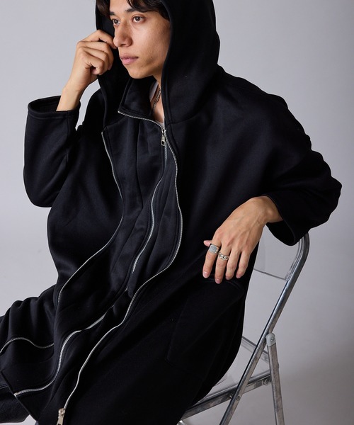 Brushed Lining Double-Zipper Long Zip Hoodie / 裏起毛 2重
