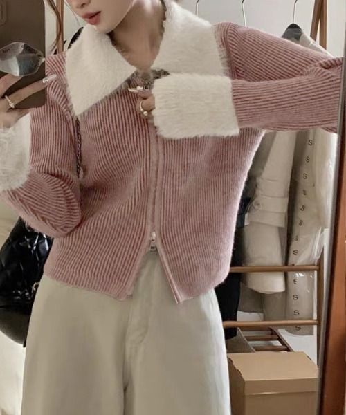 Miniministore(ミニミニストア)の「ダブルジップニットカーディガンショート丈(ニット/セーター・レディース・ダークグレー/キャメル/スモークピンク・FREE)」の18枚目の写真
