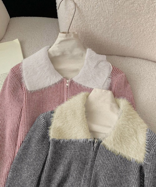 Miniministore(ミニミニストア)の「ダブルジップニットカーディガンショート丈(ニット/セーター・レディース・ダークグレー/キャメル/スモークピンク・FREE)」の10枚目の写真