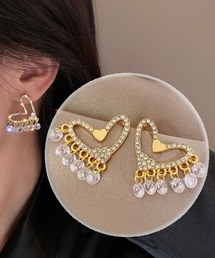 ピアス ハート 揺れる キラキラ ビジューピアス ロングピアス ゴールド フープピアス