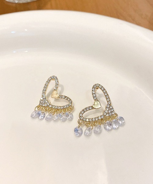 shoppinggo（ショッピングゴー）の「ピアス ハート 揺れる キラキラ ビジューピアス ロングピアス ゴールド フープピアス（ピアス（両耳用）・レディース・ゴールド・FREE）」の5枚目の写真