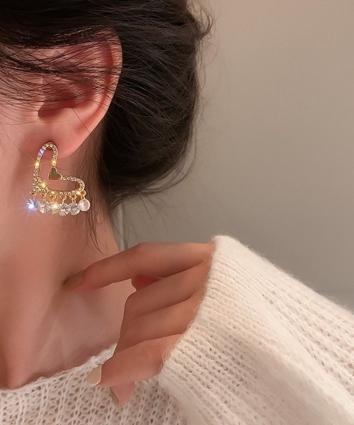 shoppinggo（ショッピングゴー）の「ピアス ハート 揺れる キラキラ ビジューピアス ロングピアス ゴールド フープピアス（ピアス（両耳用）・レディース・ゴールド・FREE）」の8枚目の写真