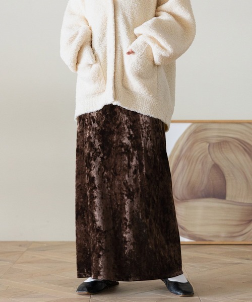 RAGEBLUE（レイジブルー）の「クラッシュベロアナロースカート（スカート・レディース・ブラック/ブラウン/ホワイト・FREE）」の3枚目の写真