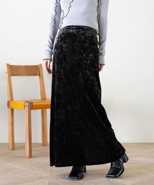 RAGEBLUE（レイジブルー）の「クラッシュベロアナロースカート（スカート・レディース・ブラック/ブラウン/ホワイト・FREE）」の2枚目の写真