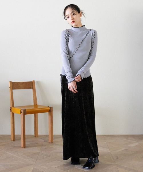 RAGEBLUE（レイジブルー）の「クラッシュベロアナロースカート（スカート・レディース・ブラック/ブラウン/ホワイト・FREE）」の4枚目の写真