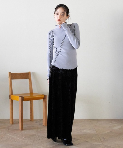 RAGEBLUE（レイジブルー）の「クラッシュベロアナロースカート（スカート・レディース・ブラック/ブラウン/ホワイト・FREE）」の5枚目の写真