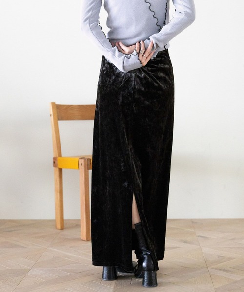 RAGEBLUE（レイジブルー）の「クラッシュベロアナロースカート（スカート・レディース・ブラック/ブラウン/ホワイト・FREE）」の9枚目の写真