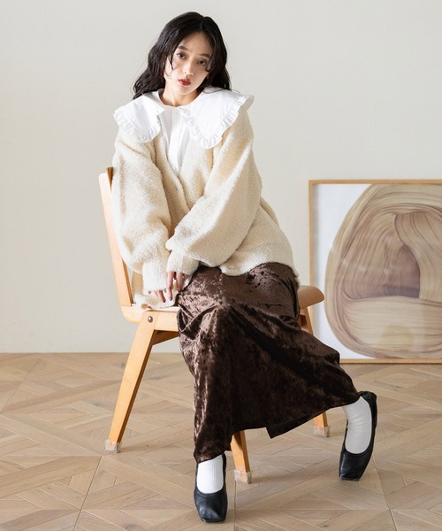 RAGEBLUE（レイジブルー）の「クラッシュベロアナロースカート（スカート・レディース・ブラック/ブラウン/ホワイト・FREE）」の12枚目の写真