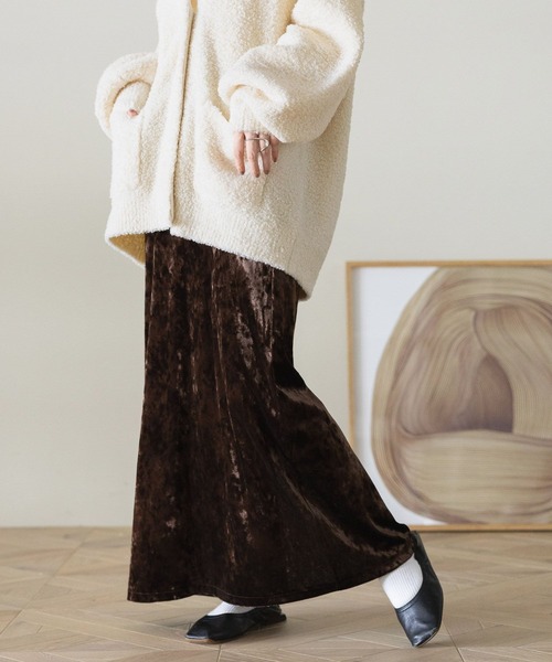 RAGEBLUE（レイジブルー）の「クラッシュベロアナロースカート（スカート・レディース・ブラック/ブラウン/ホワイト・FREE）」の21枚目の写真
