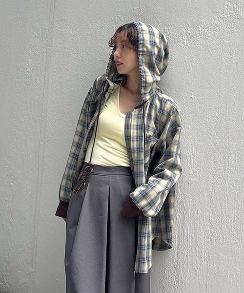 ZIP UP HOODIE CHECK SHIRT（シャツ/ブラウス）｜Ameri（アメリ）の