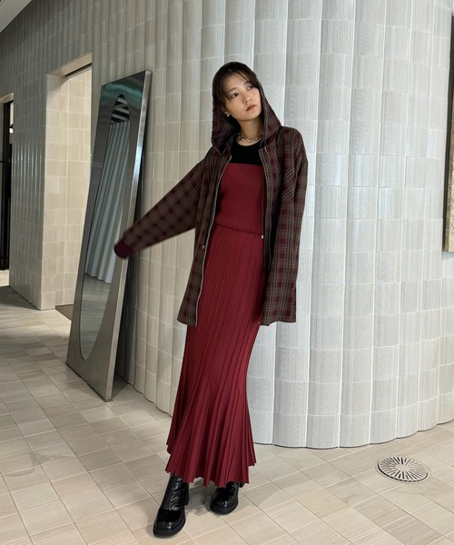 Ameri(アメリ)の「ZIP UP HOODIE CHECK SHIRT(シャツ/ブラウス・レディース・ベージュ/ボルドー・FREE)」の8枚目の写真