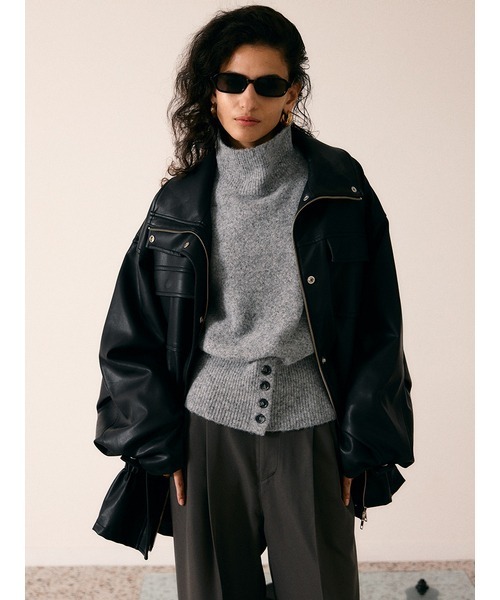 Henon.(ヘノン)の「GATHERING OVER BLOUSON(ブルゾン・レディース・ブラック/ライトブラウン・F)」の7枚目の写真