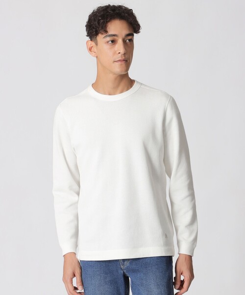 Paul Stuart(ポールスチュアート)の「ダブルフェイスワッフルTシャツ(Tシャツ/カットソー・メンズ・ネイビー/オフホワイト・XL/L/M)」の1枚目の写真