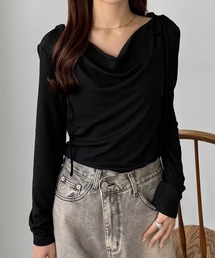 callautia | 薄手2way肩リボンドレープトップス(Tシャツ/カットソー)