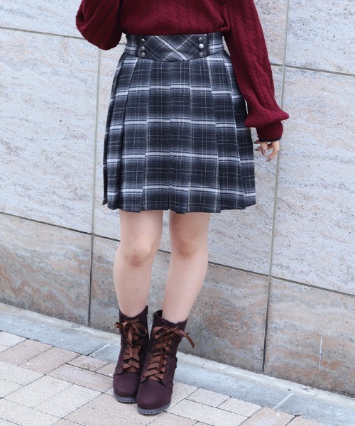 axes femme(アクシーズファム)の「ボタン使いチェックスカパン(その他パンツ・レディース・ブラウン/グレー/ピンク・FREE)」の2枚目の写真