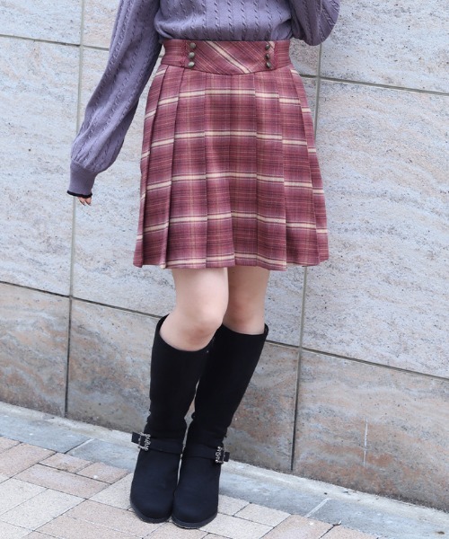 axes femme(アクシーズファム)の「ボタン使いチェックスカパン(その他パンツ・レディース・ブラウン/グレー/ピンク・FREE)」の3枚目の写真