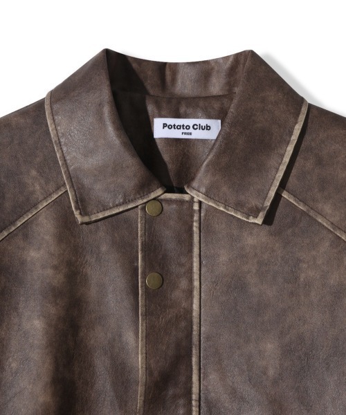 VIBGYOR（ヴィブジョー）の「【Korea Select】 ウォッシュドフェイクレザージャケット（CN）（ブルゾン・メンズ・ブラウン/ブラック・FREE）」の9枚目の写真